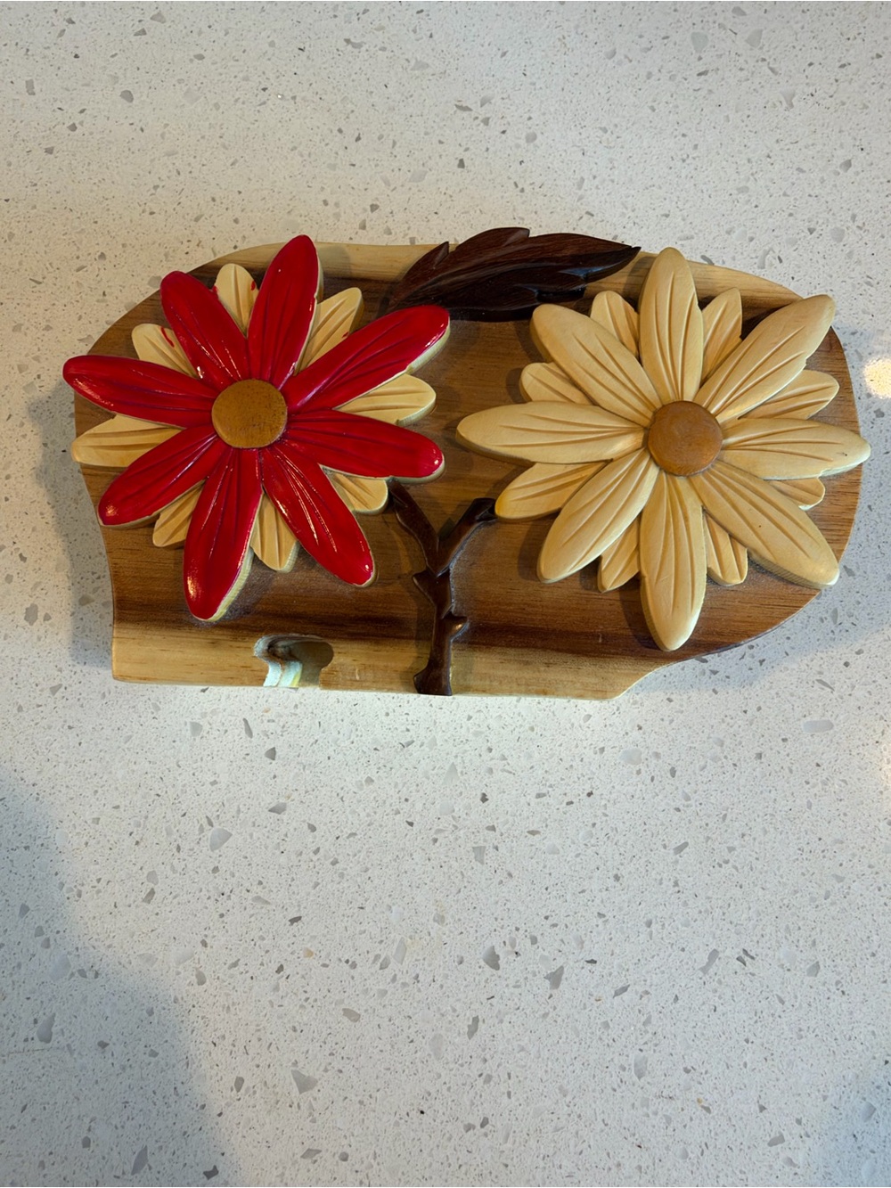 Wooden Floral Wall Hook - Red & Cream Daisy Design